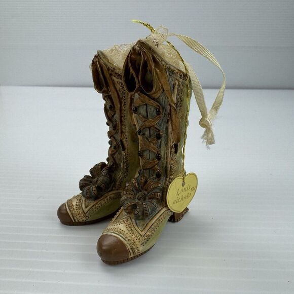 Louis Nichole 1999 Victorian Boots Ornament Christmas Vintage Lace Bow - Picture 11 of 11